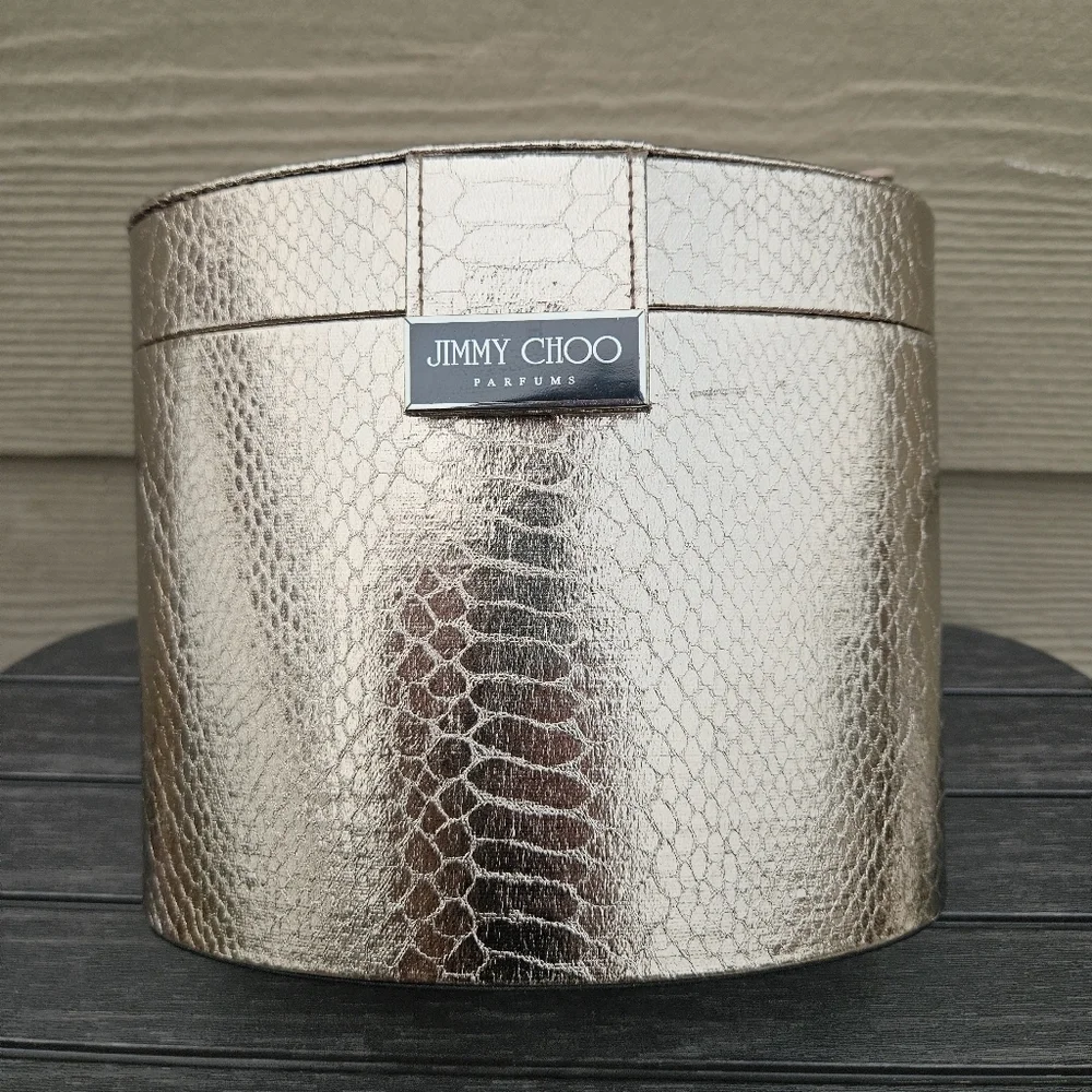 Jimmy Choo Metallic Bronze Snakeskin Cosmetics Vanity Case Lined and Felt Bottom